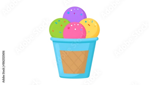 Colorful Ice Cream Scoops in Blue Cup.