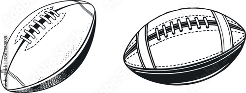 Rugby Ball and American Football Ball Line Art Vector Illustration