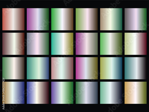 Abstract grid of metallic gradient squares on black background
