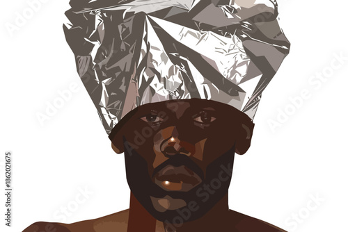 black man in tin foil hat isolated illustration