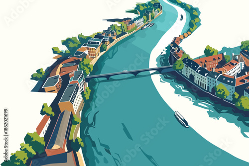 Aerial View of the River Thames isolated illustration