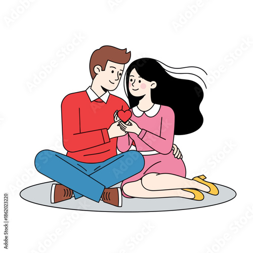 Couple Holding Heart Symbol, Romantic Love, Valentine's Day, Relationship, Affection, Flat Illustration