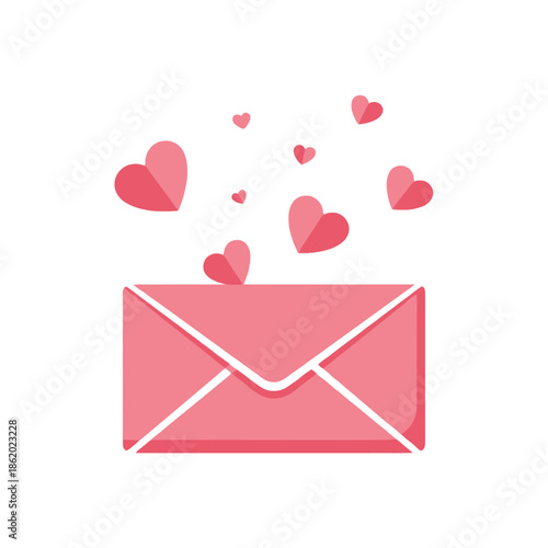 Pink Envelope with Hearts Floating Upwards - Love Letter, Valentine's Day Message, Romantic Communication Icon