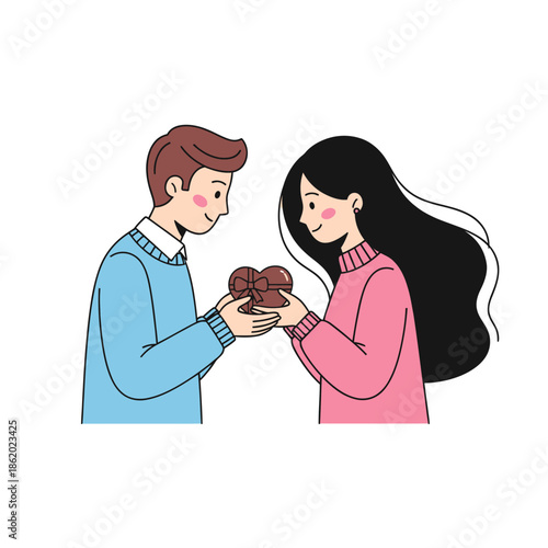 Couple Giving Heart Chocolate Box Gift, Valentine's Day Celebration, Romantic Present