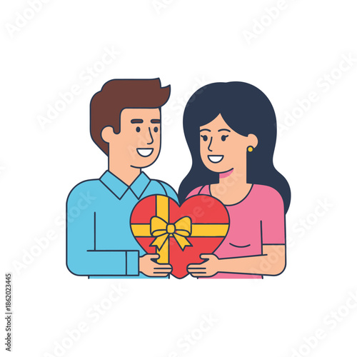Couple Holding Heart-Shaped Gift Box, Valentine's Day Love Concept
