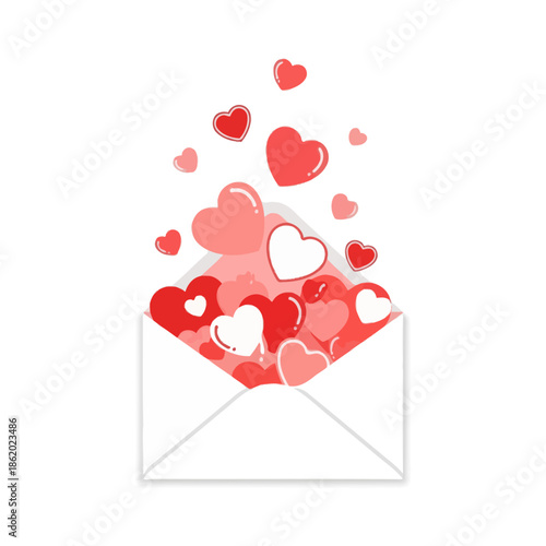 Envelope overflowing with colorful hearts, symbolizing love and affection, Valentine's Day, romance