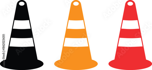Hazard Warning icon. Road pylon symbols. Traffic safety marker graphic design. Work zone and detour policy signs