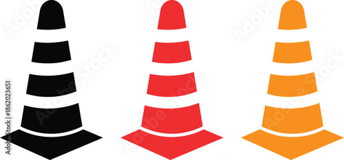 Hazard Warning icon. Road pylon symbols. Traffic safety marker graphic design. Work zone and detour policy signs