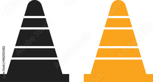 Hazard Warning icon. Road pylon symbols. Traffic safety marker graphic design. Work zone and detour policy signs