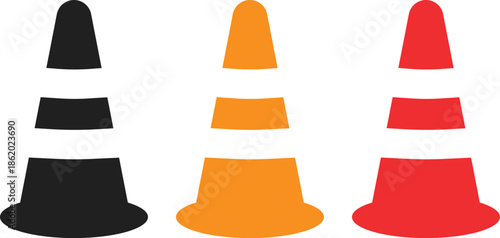 Hazard Warning icon. Road pylon symbols. Traffic safety marker graphic design. Work zone and detour policy signs