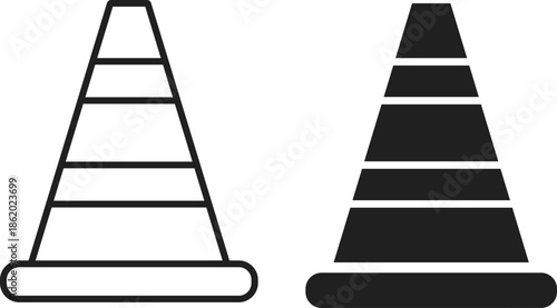 Hazard Warning icon. Road pylon symbols. Traffic safety marker graphic design. Work zone and detour policy signs
