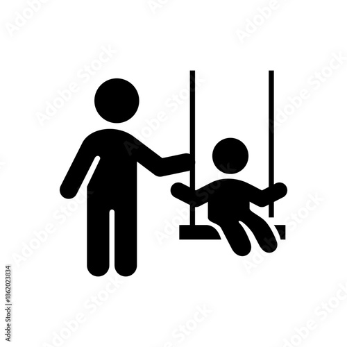 ブランコに乗っているこどもと、寄り添う親のアイコン