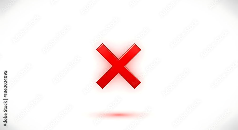 Fototapeta premium A large red X symbol on a white background with a subtle glow effect