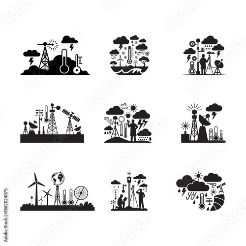 Black Color World Meteorological Day Silhouette Vector Illustration, Solid White Background.