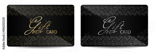 A set of two gift cards with a vintage pattern featuring gold and silver accents