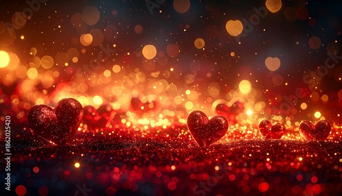 A bright red heart shape of burning fire and flames shines against a dark night backdrop as a shiny holiday illustration for a Christmas or Valentine celebration card design