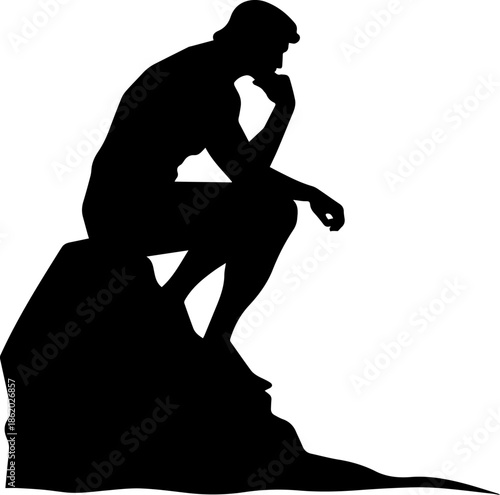 Thinking Man Silhouette Vector – Philosopher Pose Black Human Figure Illustration