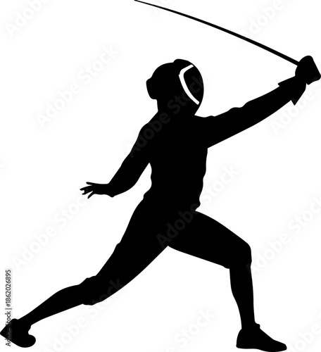 Fencing Athlete Silhouette in Action, Epee or Foil Fencer Sport, Olympic Fencing Vector Illustration