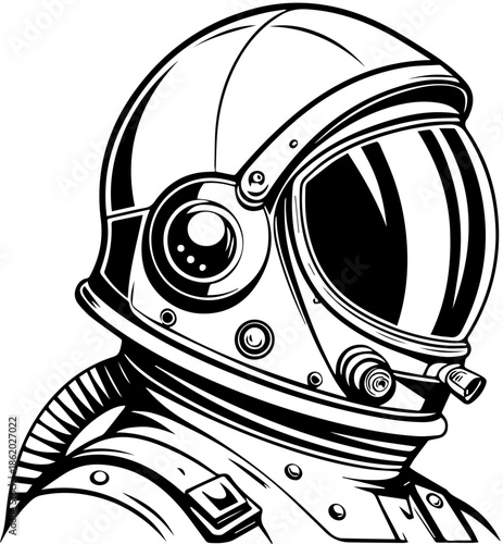Astronaut Helmet Detail Illustration, Space Exploration Suit Headgear, Science Fiction Vector Art
