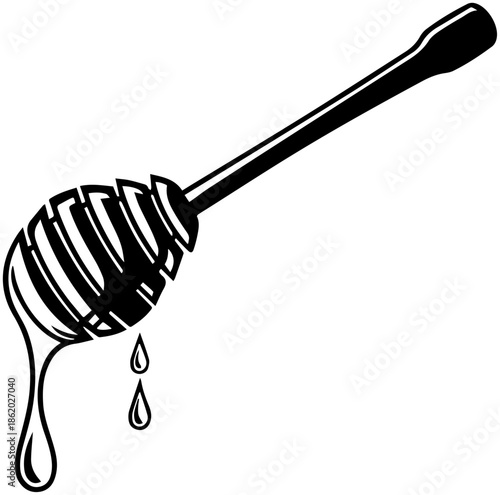 Wooden Honey Dipper with Dripping Honey Vector Illustration