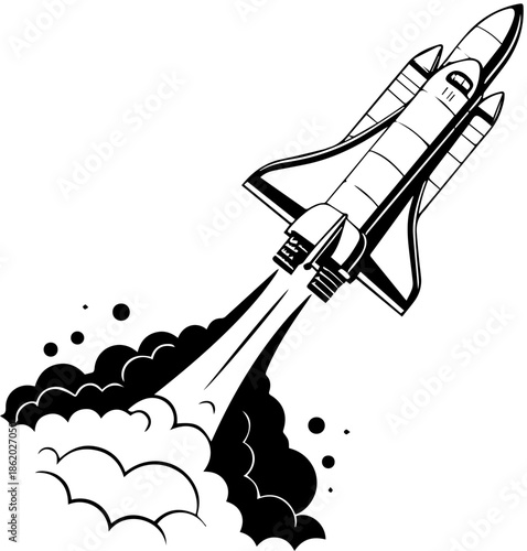 Space Shuttle Discovery Orbiting Earth in Outer Space Illustration