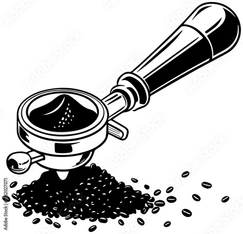 Espresso Coffee Portafilter with Fresh Ground Beans Barista Illustration