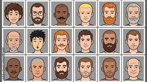 Diverse Avatar Icon Set Vector – Inclusive Character Illustrations Featuring Unique Faces, Hairstyles, Accessories, and Expressions for Identity, UI, and Social Design Projects