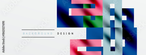 Abstract geometric shapes, vibrant colors, modern design elements. White space creates balance, visual appeal. Background suggests digital art.