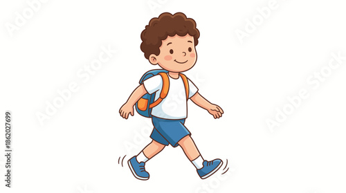 Vector Walking School Child Illustration – Cartoon Portrait with Backpack in Motion for Educational, Youth Activity, and Learning Design Themes