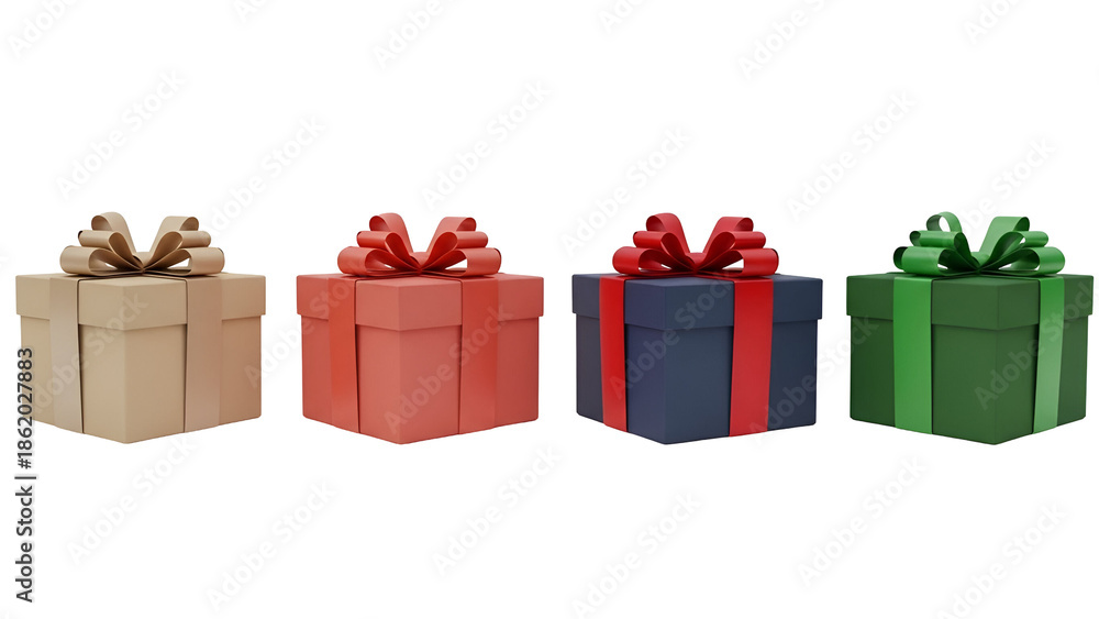 Fototapeta premium Four colorful gift boxes with ribbons and bows