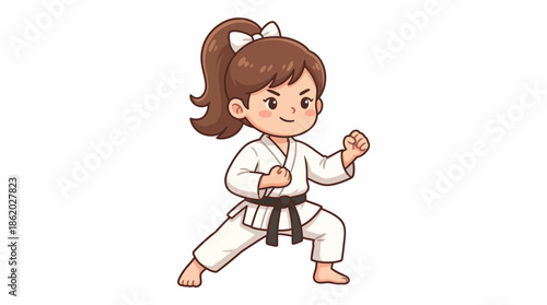 Vector Martial Arts Youth Illustration – Confident Cartoon Character in Karate Gi and Black Belt for Discipline, Strength, and Educational Design Themes