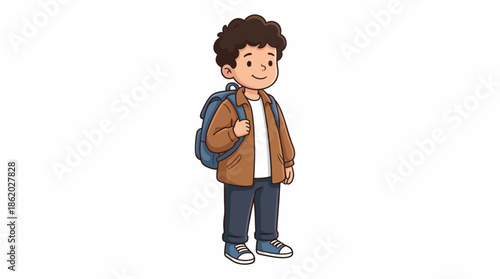 Vector School Child Illustration – Cartoon Portrait of Smiling Student with Backpack for Educational, Youth Lifestyle, and Learning Design Themes