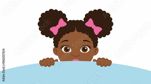 Vector Curious Child Peeking Illustration – Cartoon Portrait with Afro Puffs and Expressive Eyes for Educational, Youth Media, and Playful Design Themes