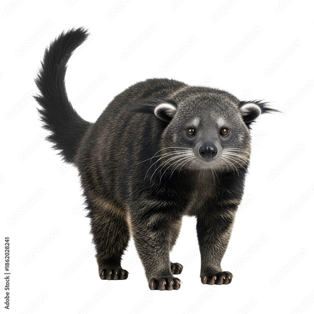 Fototapeta premium Binturong standing on all fours isolated on transparent background