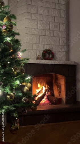 fireplace with christmas decorations