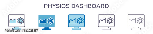 Physics Dashboard Element For Design Graphic - Multi Styles. Vector Illustration Of Two Colored And Black. Multiple Icons Designs Can Be Used For Mobile, Ui, Web 
