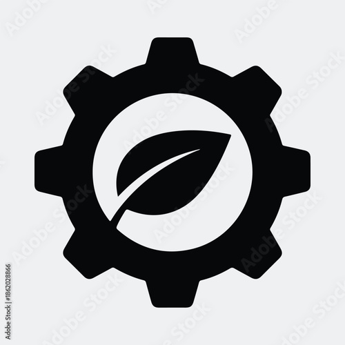Silhouette eco friendly gear leaf technology symbol modern vector illustration