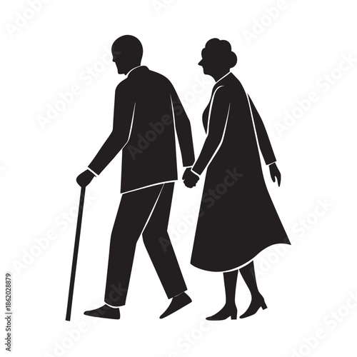 Elderly Couple Walking Together In Harmony