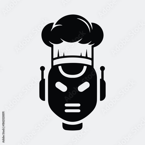 Silhouette futuristic robot chef head symbol icon for artificial intelligence vector illustration