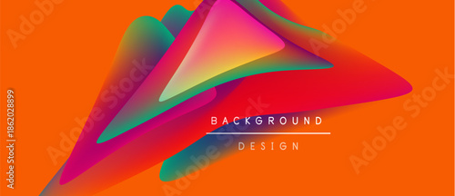 Vibrant abstract shapes overlap, creating dynamic colorful flow. Orange background enhances visual impact. Text reads background design.