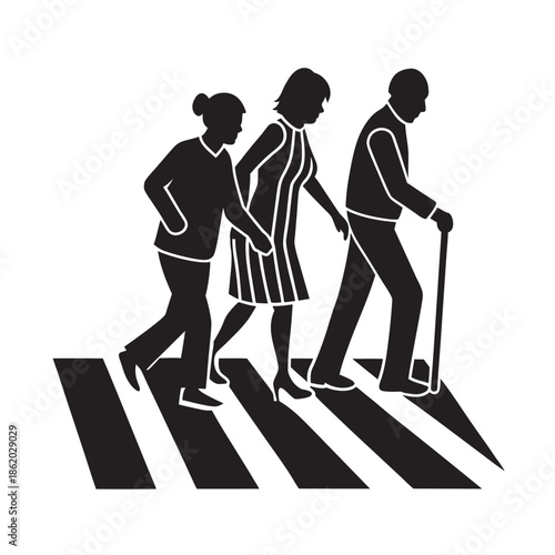 Family Helping Elderly Cross Street Safely