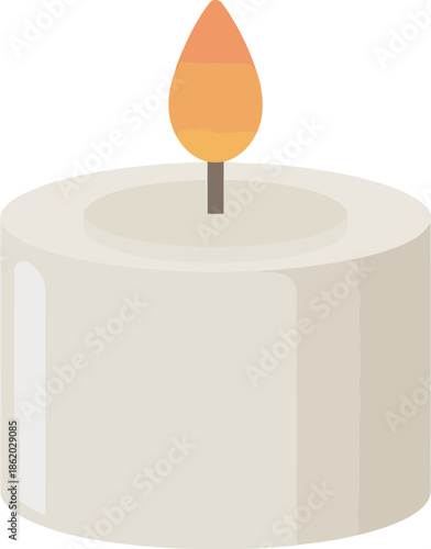 White Candle with Yellow Flame Vector Graphic Illustration for Relaxation and Meditation Purposes