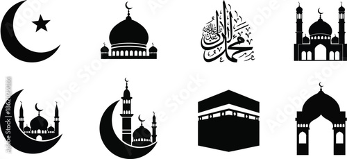 Islamic symbols and mosque architecture icons