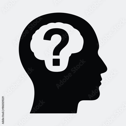 Silhouette human head profile with a question mark brain concept vector illustration
