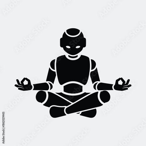 Silhouette meditating robot icon for artificial intelligence technology research vector illustration