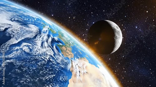 Earth and Moon Alignment in Space Orbit
