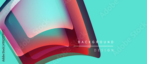 Abstract fluid shapes, vibrant colors, turquoise backdrop. Modern design elements create dynamic visual impact.