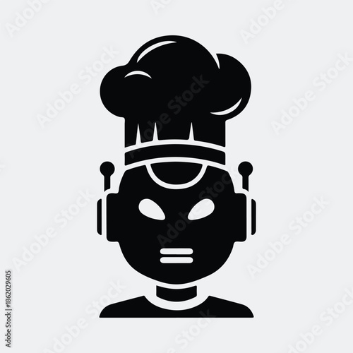 Silhouette of a modern robotic chef wearing a traditional hat vector illustration