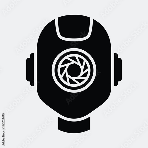 Silhouette robot head with camera aperture icon digital vision technology future vector illustration