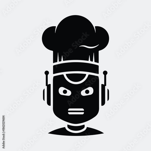 Silhouette robot chef hat artificial intelligence cooking technology simple vector illustration